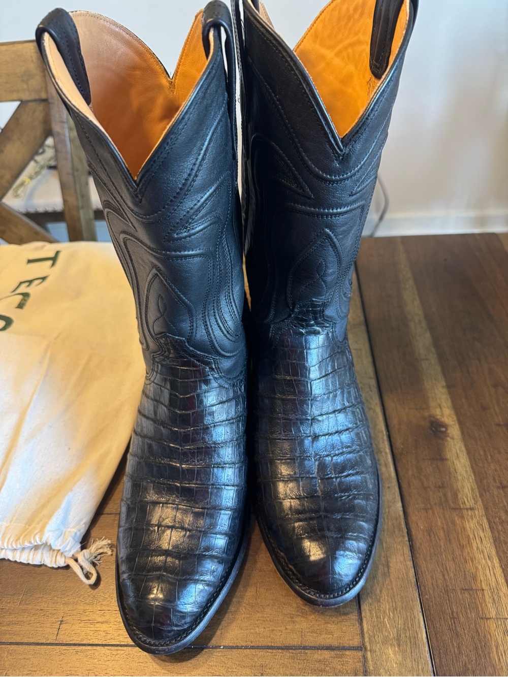 Tecovas The Dillon Black Croc-Embossed Leather Western Boots size 11 EE
